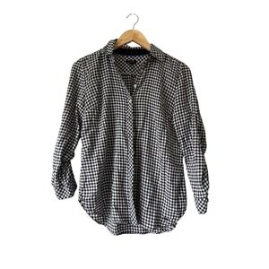 Talbots‎ Petites Black White Gingham Roll Tab Sleeve Button Down Shirt SP Womens